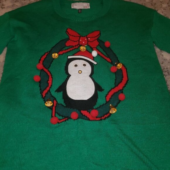 Ugly Christmas Sweater Penguin Christmas Green Sweater Size XL - Picture 4 of 15